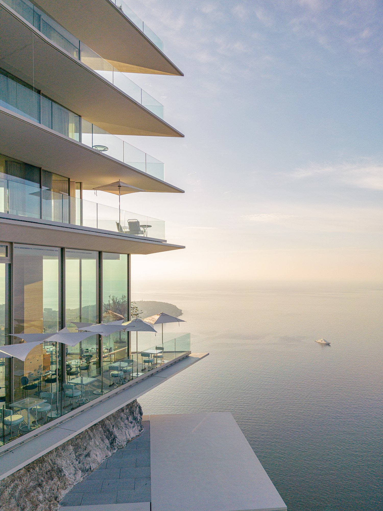 An exterior shot of The Maybourne Riviera taken by drone